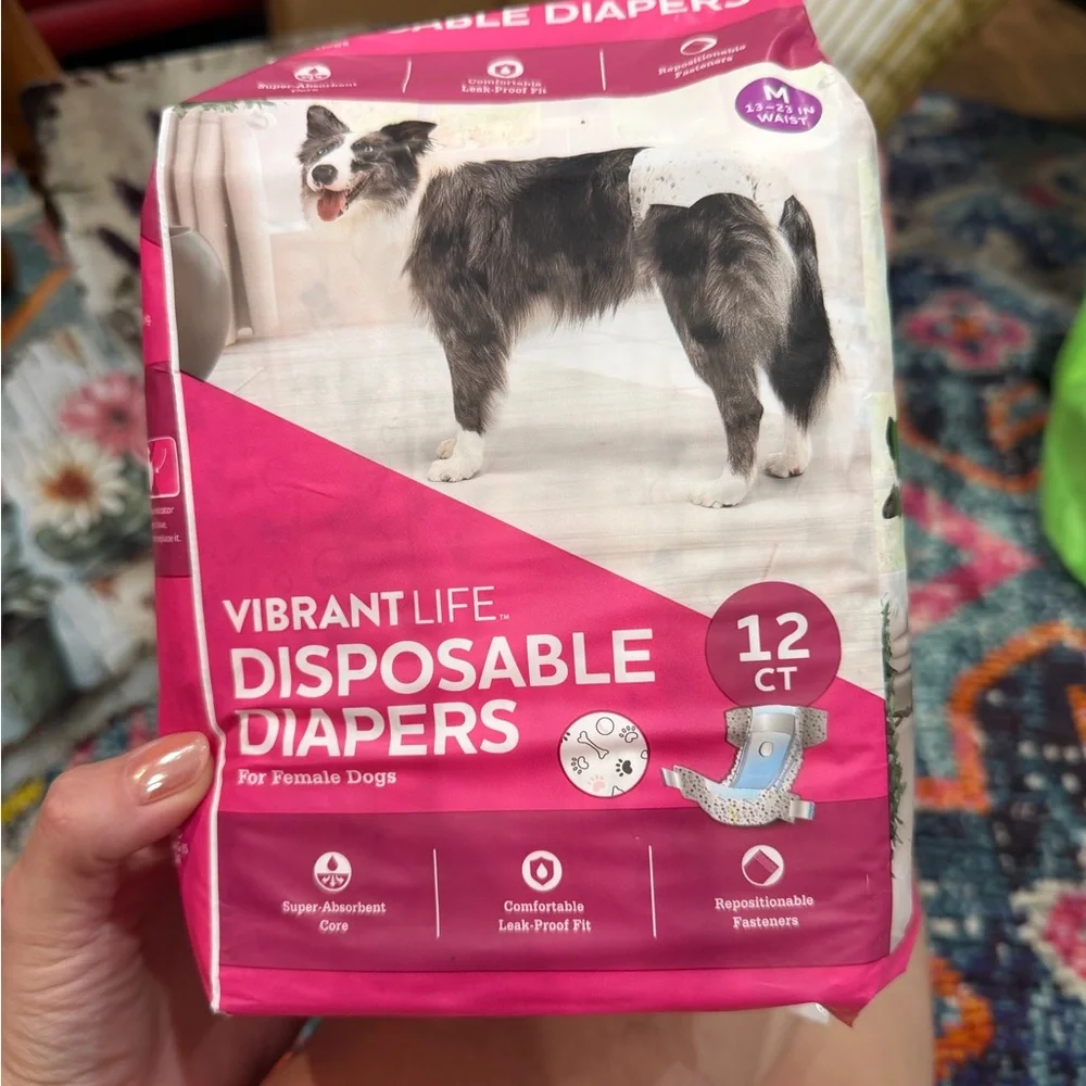 Brand New Vibrant Life Disposable Diapers for Female Dogs - 12 Count Size Medium